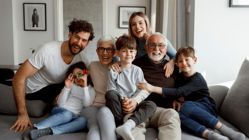 Family with kids, parents and grandparents