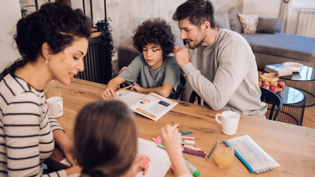 Parents study with kids